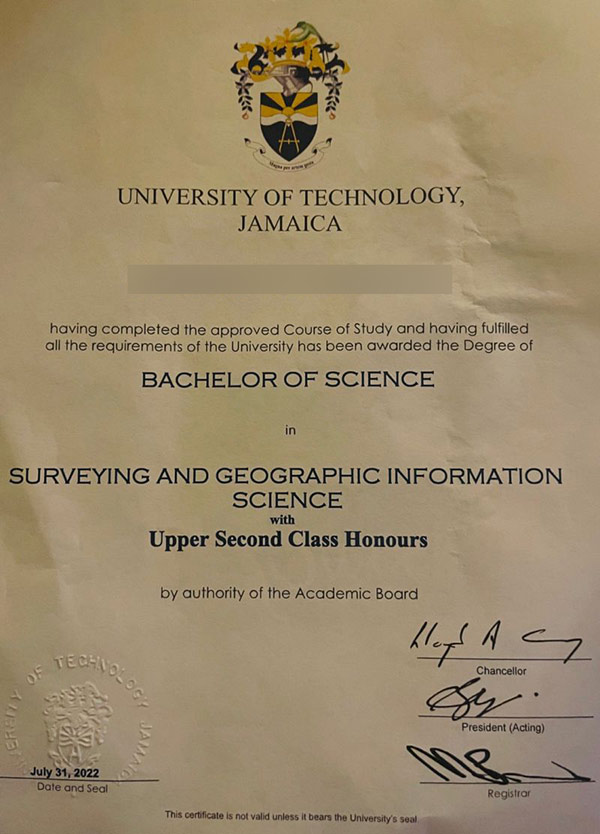 Sample of Bachelor of Science and Technology Dali in Jamaica 2022