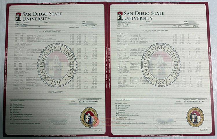 San Diego State University Transcript