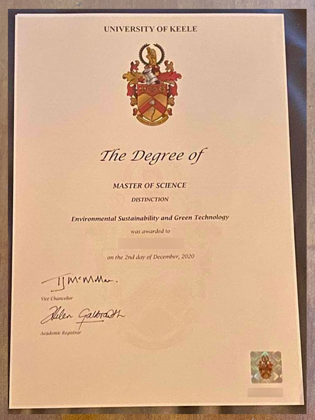 University of Keele 2020 Degree Sample