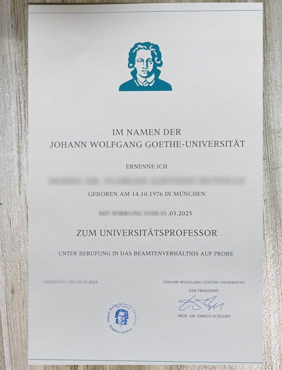 Degree samples from Goethe University of Frankfurt in 2025
