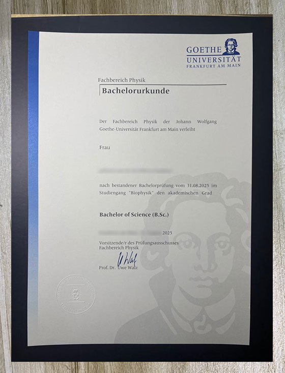 Diploma samples from Goethe University of Frankfurt in 2025