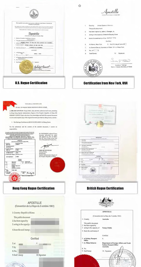 Examples of Hague Convention certification in other countries