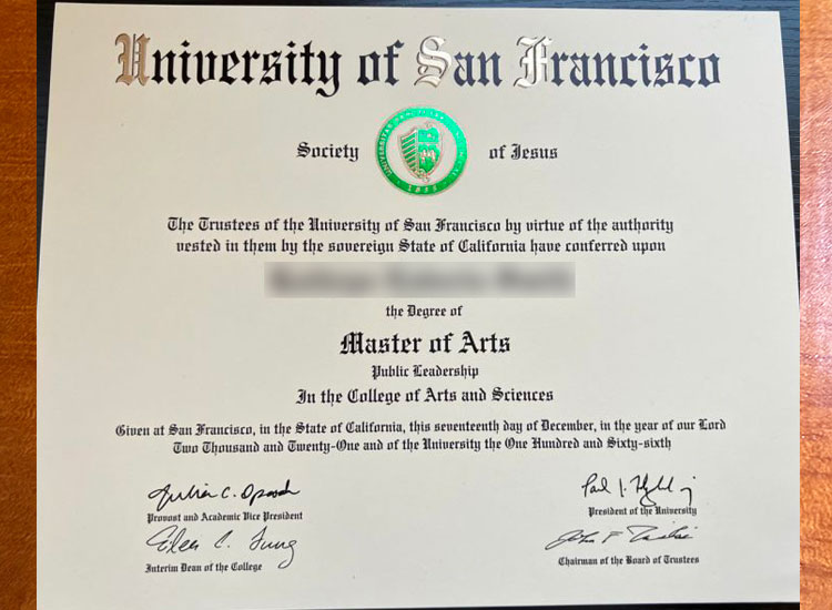 Sample of San Francisco University degree