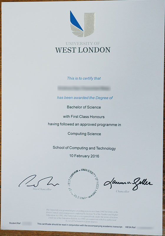 2016 University of West London Degree Sample