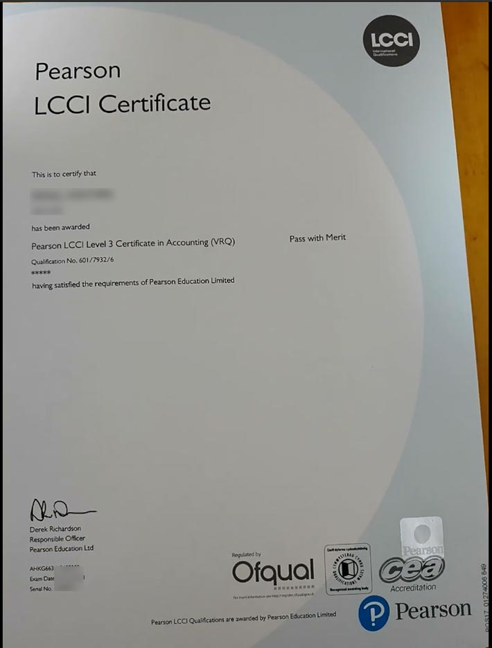LCCI Certificate Samples