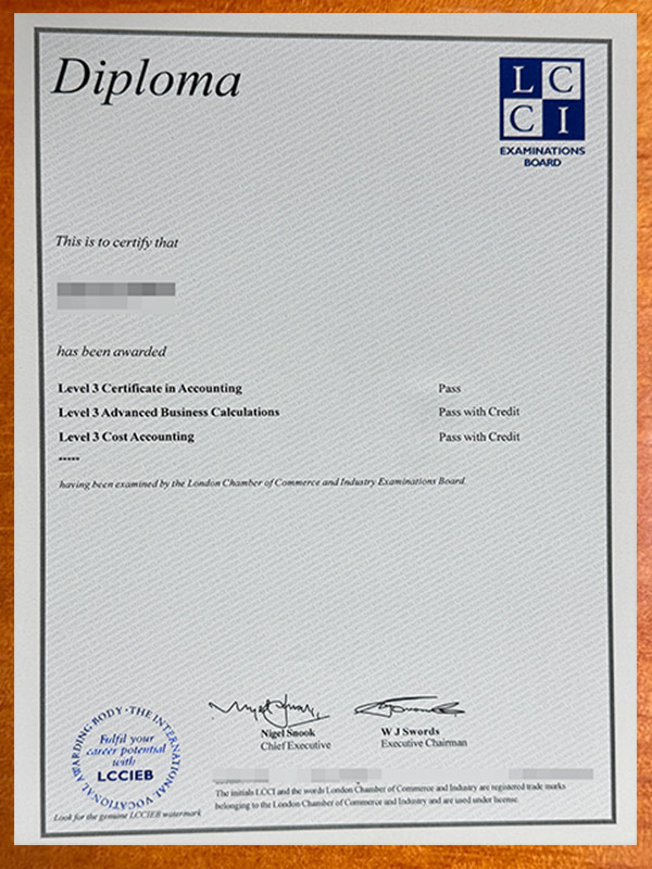LCCI certificate Sample