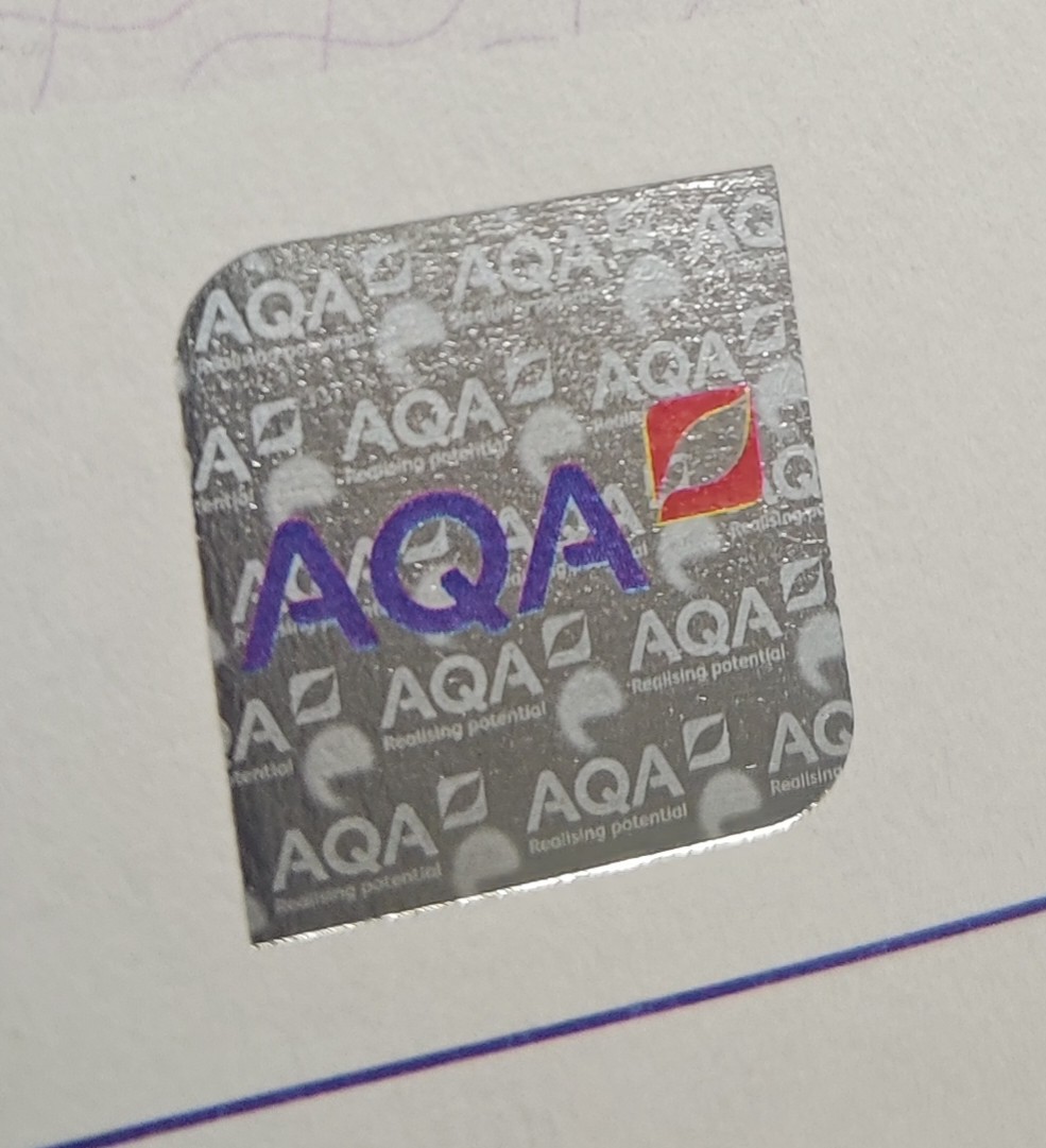2023 version of AQA Examinations Authority GCSE Certificate