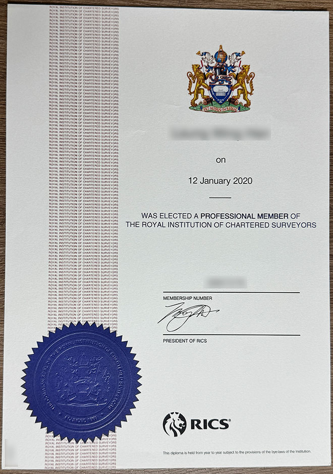 2020 RICS Certificate Sample