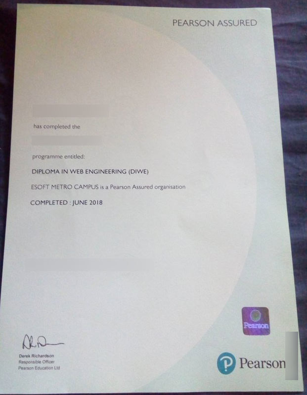 2018 Pearson BTEC Certificate