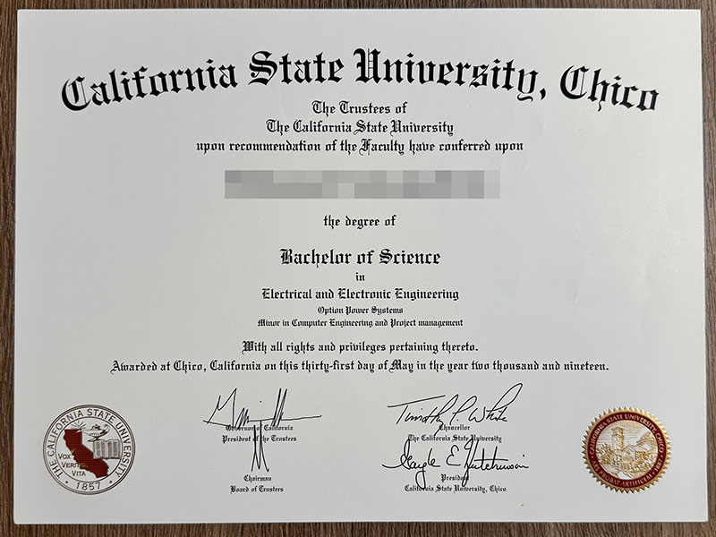 Certificate from California State University, Chico