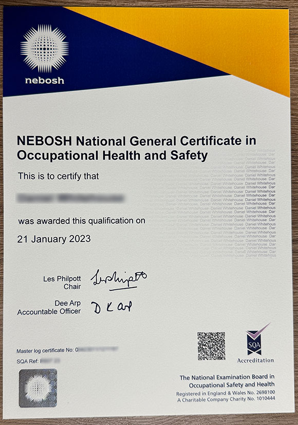 Sample of NEBOSH Certificate for 2023