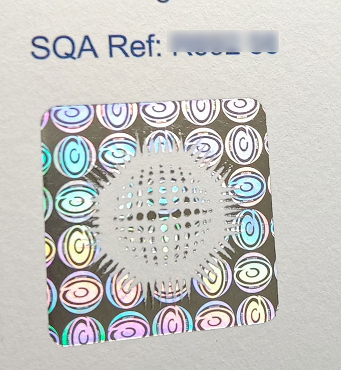 NEBOSH Certificate Hologram Effect