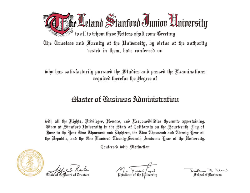 Samples of Stanford University degree Certificate